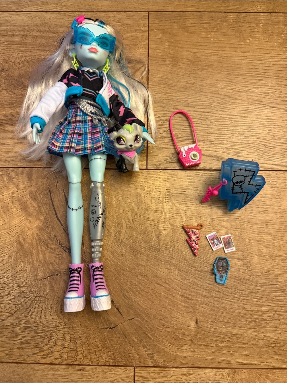 Monster High FrankiStein Blue Doll with Pet - Teal & Pink Outfit